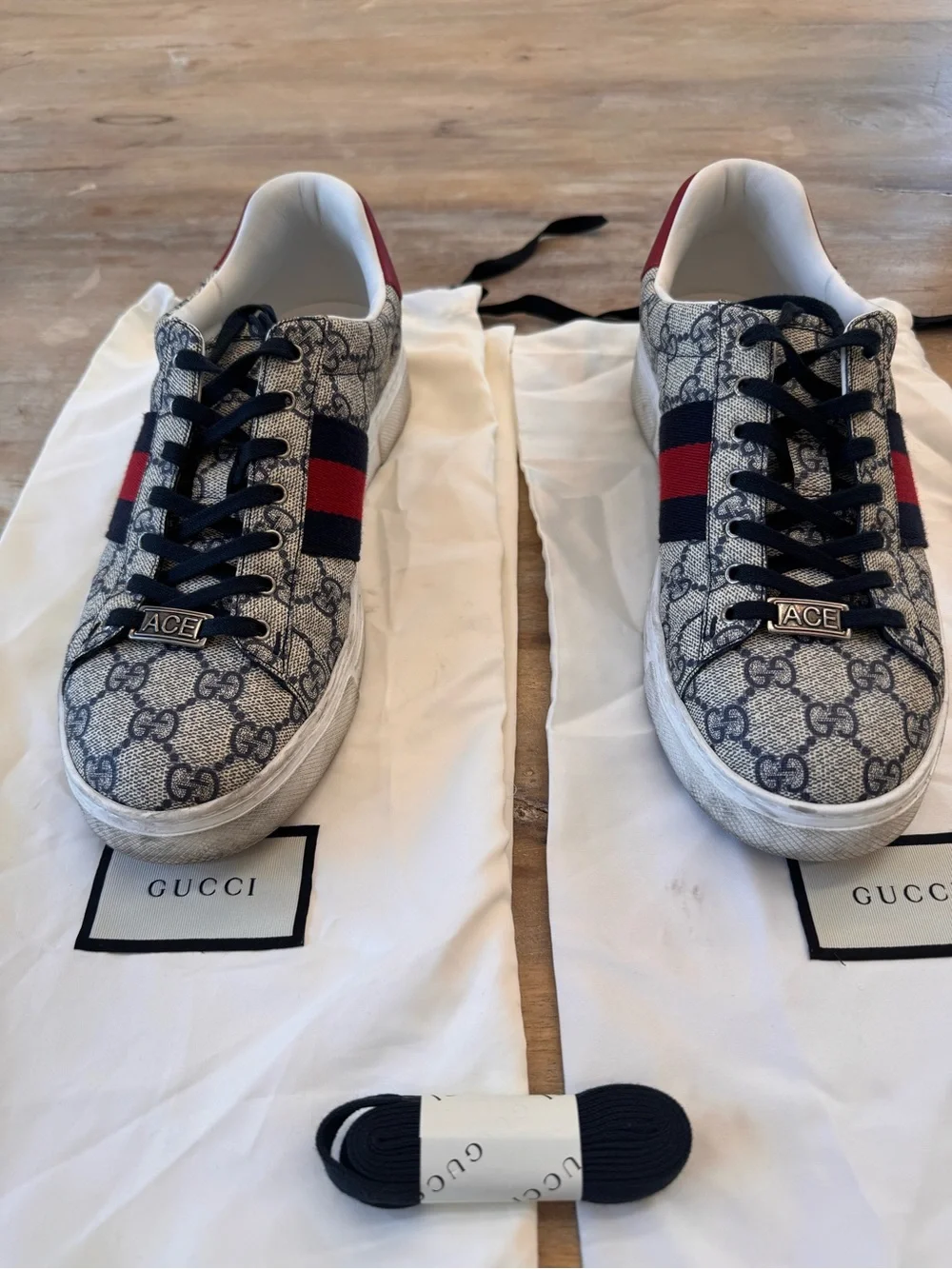 Gucci Men’s Ace GG Canvas Sneaker — Blue & Red Stripe (Gucci 7.5 - US 8.5-9)